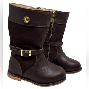 Janie & Jack Girls Toddler Riding Boots Leather Suede Golden Zipper/Logo Tall JJ